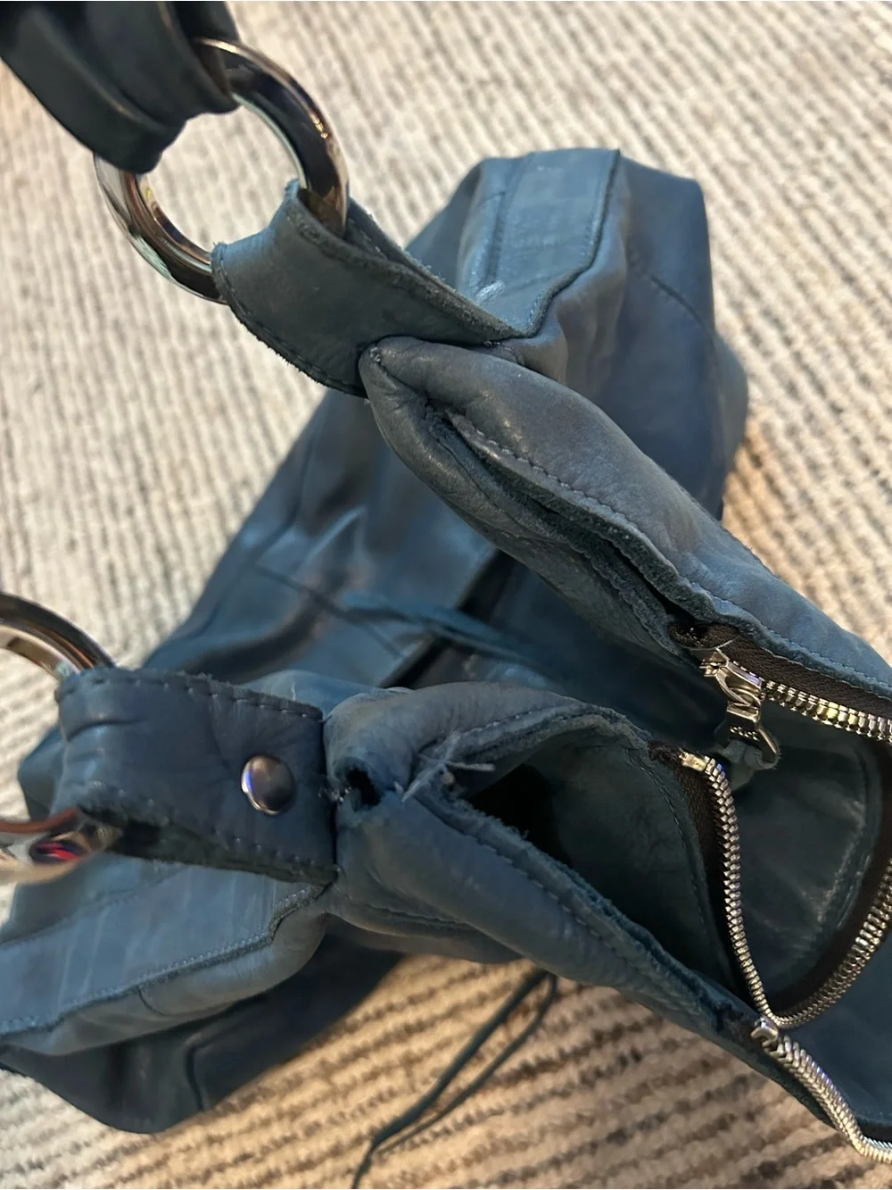 Tylie Malibu Blue Leather Hobo Bag Large Shoulder Bag Boho Slouchy